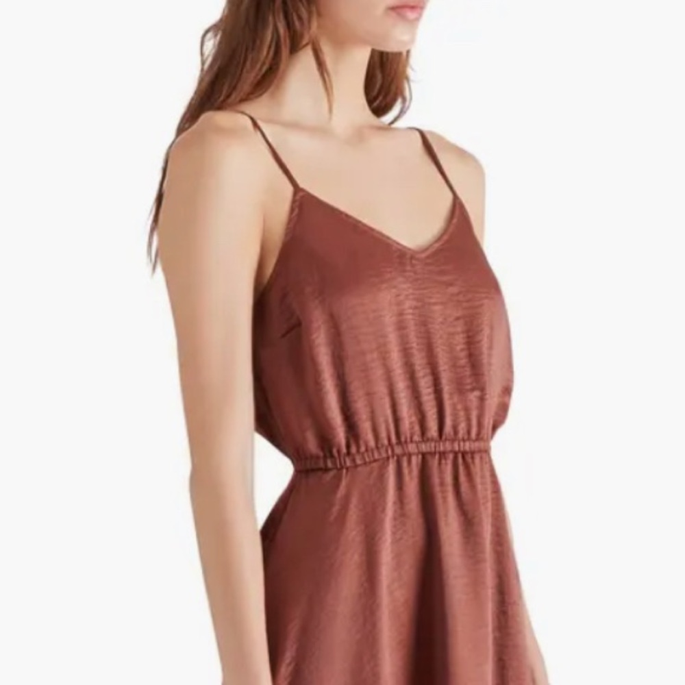 NWT [Steve Madden] Asymmetric Midi Spaghetti Strap Dress Cinnamon Women’s Sz L - Picture 5 of 11